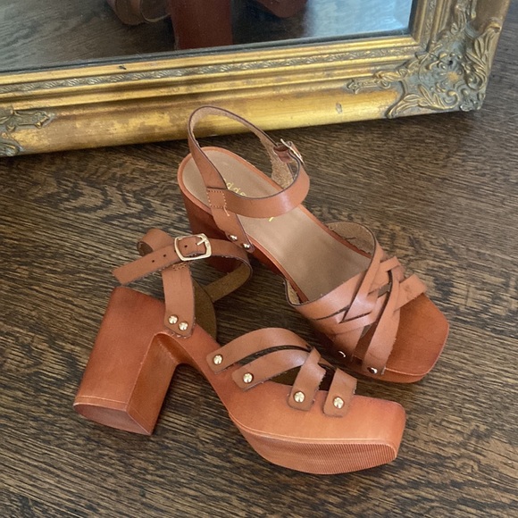 Madden Girl Faux Wooden Corky Leather Heel Sandals 7.5 - Picture 1 of 7